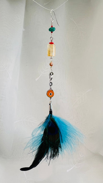 Citrine Soul Feather – Evil Eye Convertible Earring.