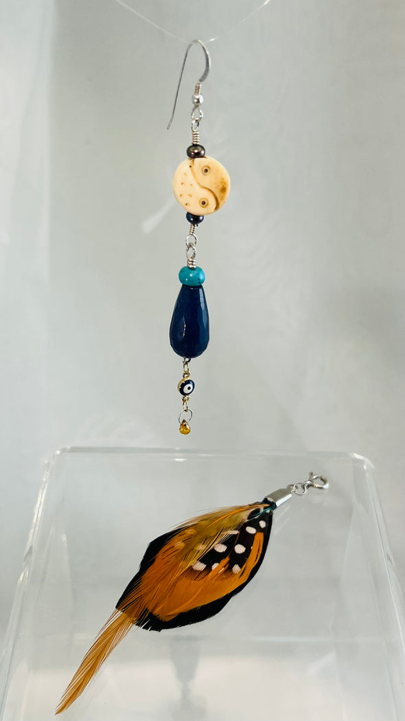 Lapis & Bone Soul Feather – Solar Balance Earring.