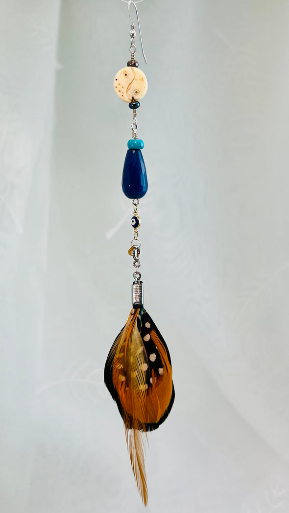 Lapis & Bone Soul Feather – Solar Balance Earring.