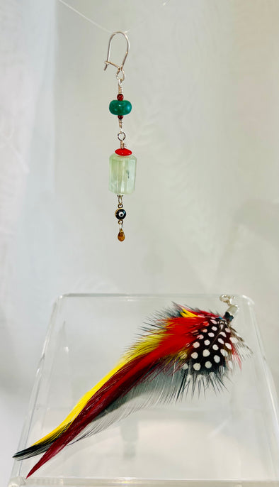 Prehnite & Jade Soul Feather – Rooted Radiance Earring (1-of-1)