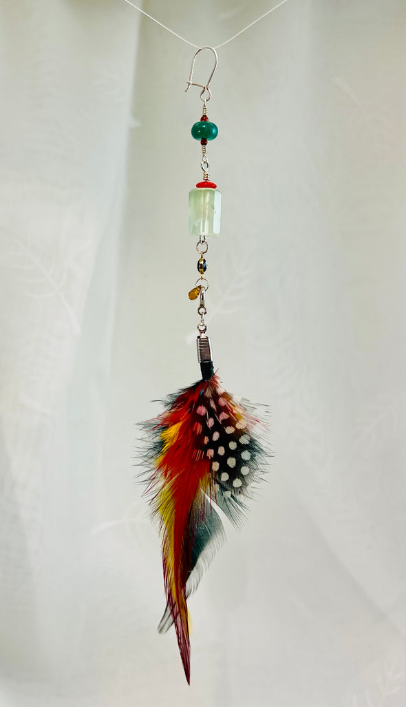 Prehnite & Jade Soul Feather – Rooted Radiance Earring (1-of-1)