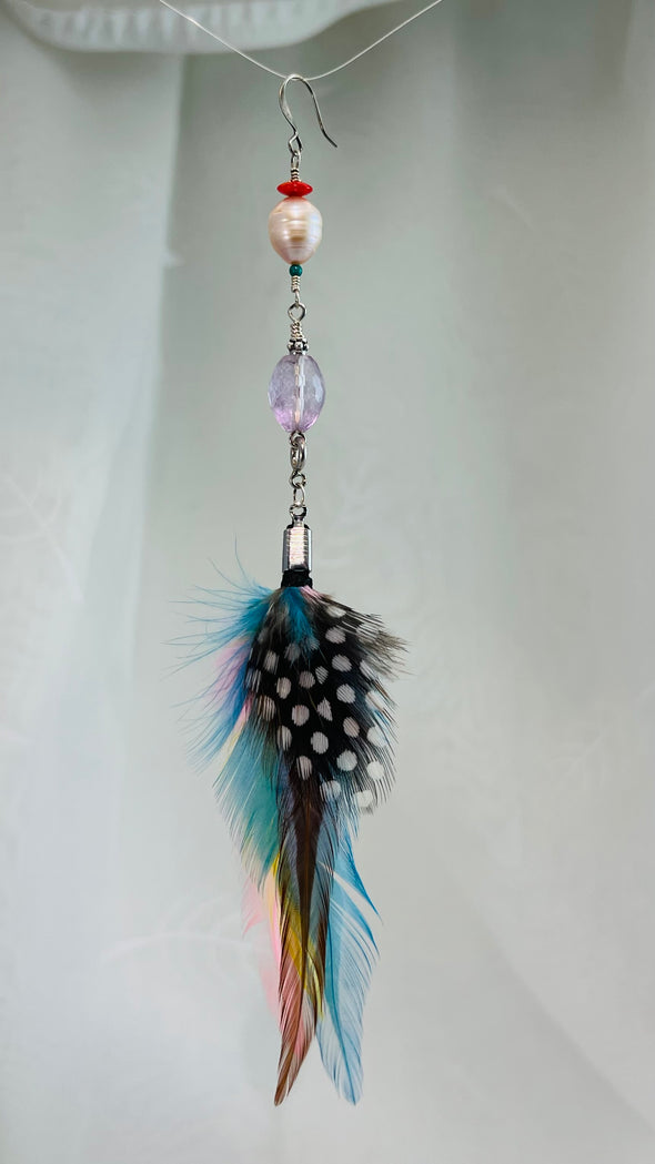 Messenger of Light – Convertible Feather Earring with Pearl & Amethyst (1-of-1)