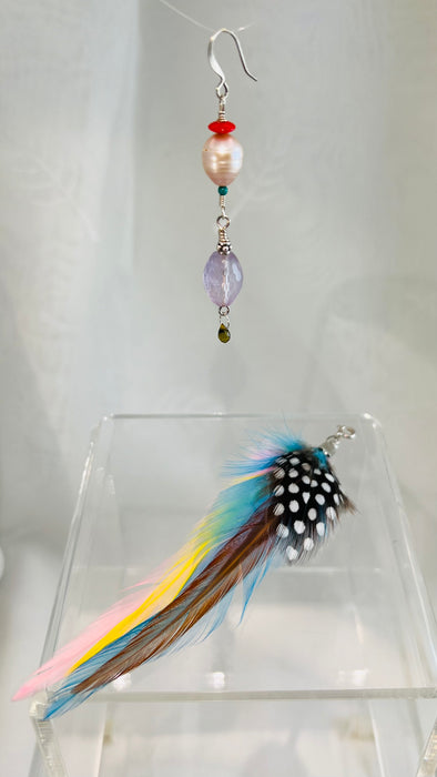 Messenger of Light – Convertible Feather Earring with Pearl & Amethyst (1-of-1)