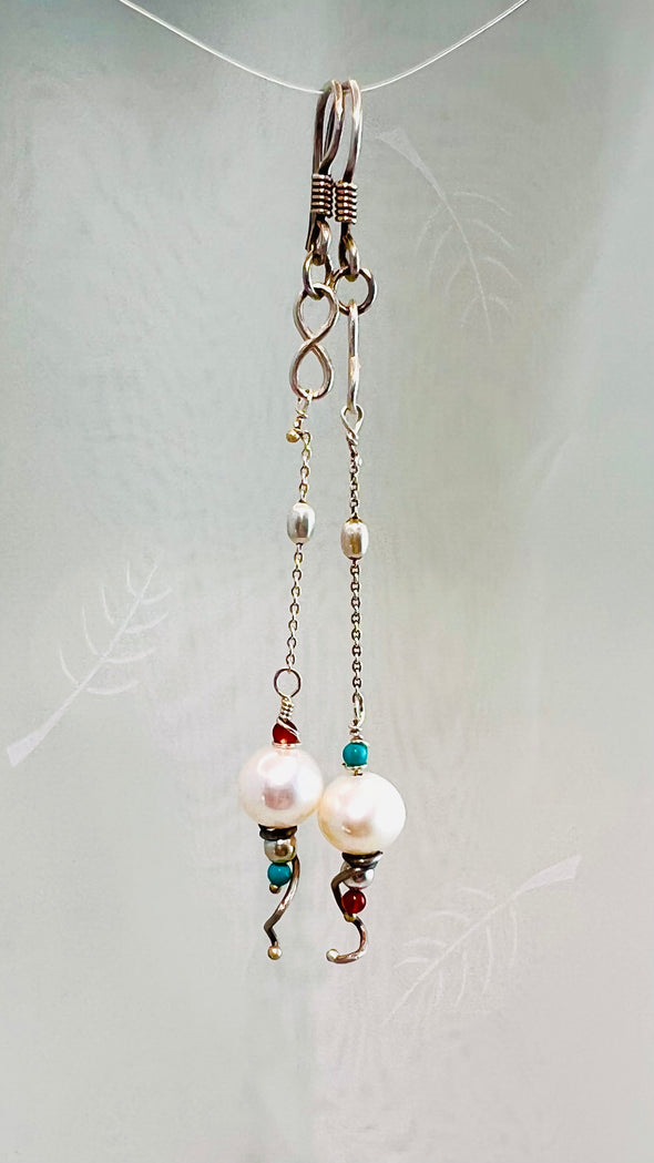 Whispers of Balance – Pearl & Spiral Sterling Earrings