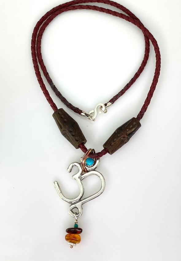 Om Necklace with red leather cord