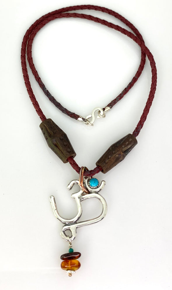 Om Necklace with red leather cord