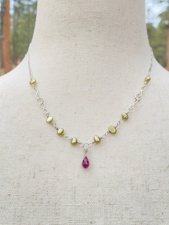 Minimalist Pearl & Ruby Necklace