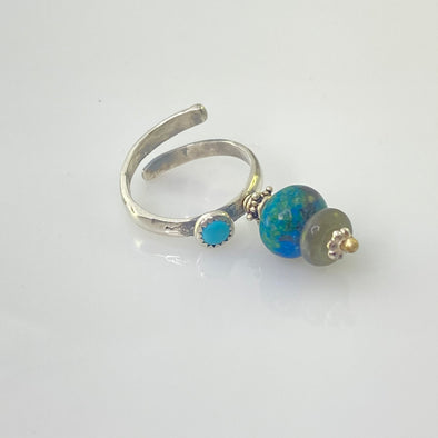 Candy Ring” Chrysocolla and Labradorite