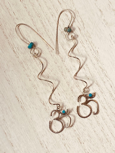 Spiral Om earrings with turquoise