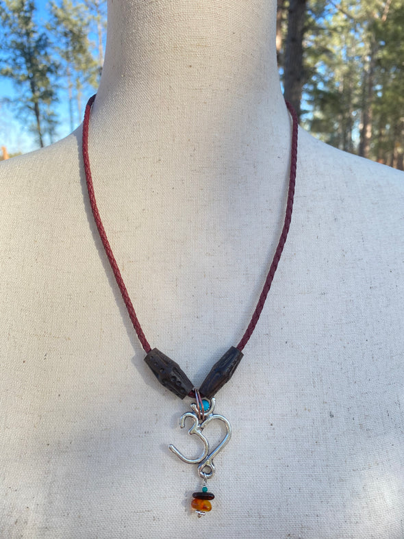 Om Necklace with red leather cord