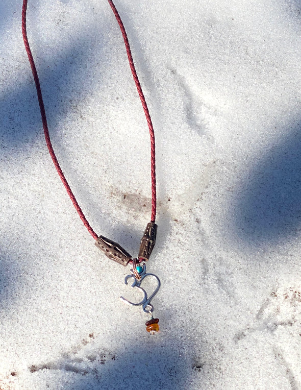 Om Necklace with red leather cord